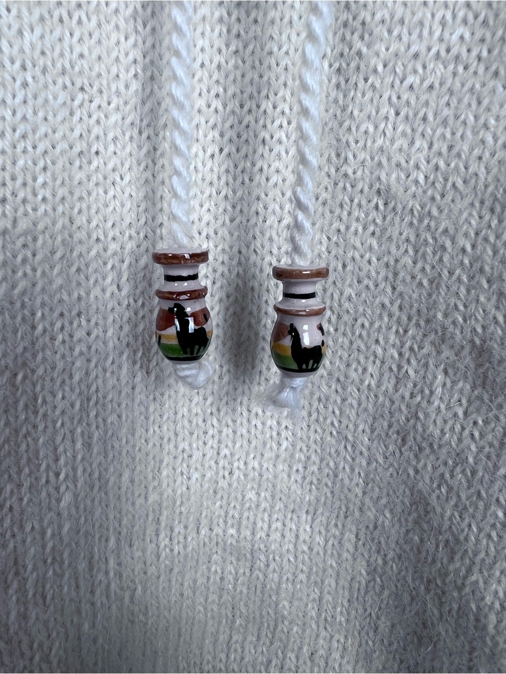 Peruvian Alpaca Knit Sweater Women's Ivory Cream with Geometric Patterned Trim - Picture 4 of 14